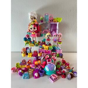 Large Mixed Lot of Moose Shopkins Dolls, Characters Accessories Car Scooter